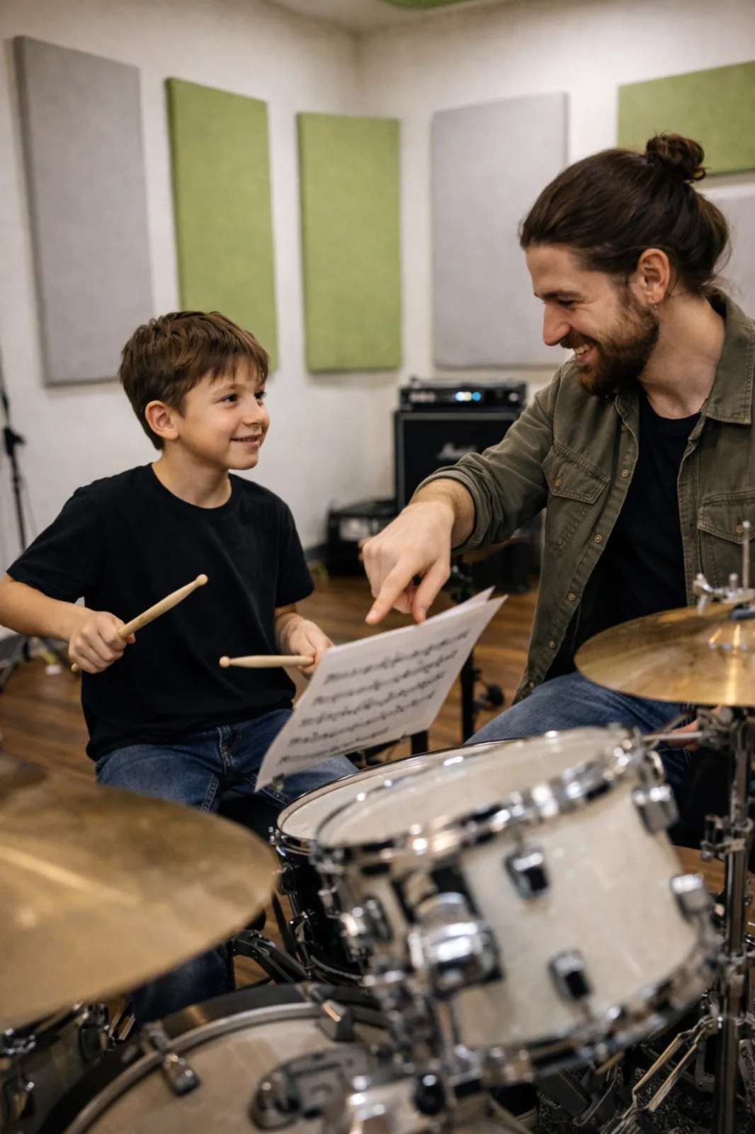 Lezione di batteria acustica con insegnante: tecnica e lettura ritmica