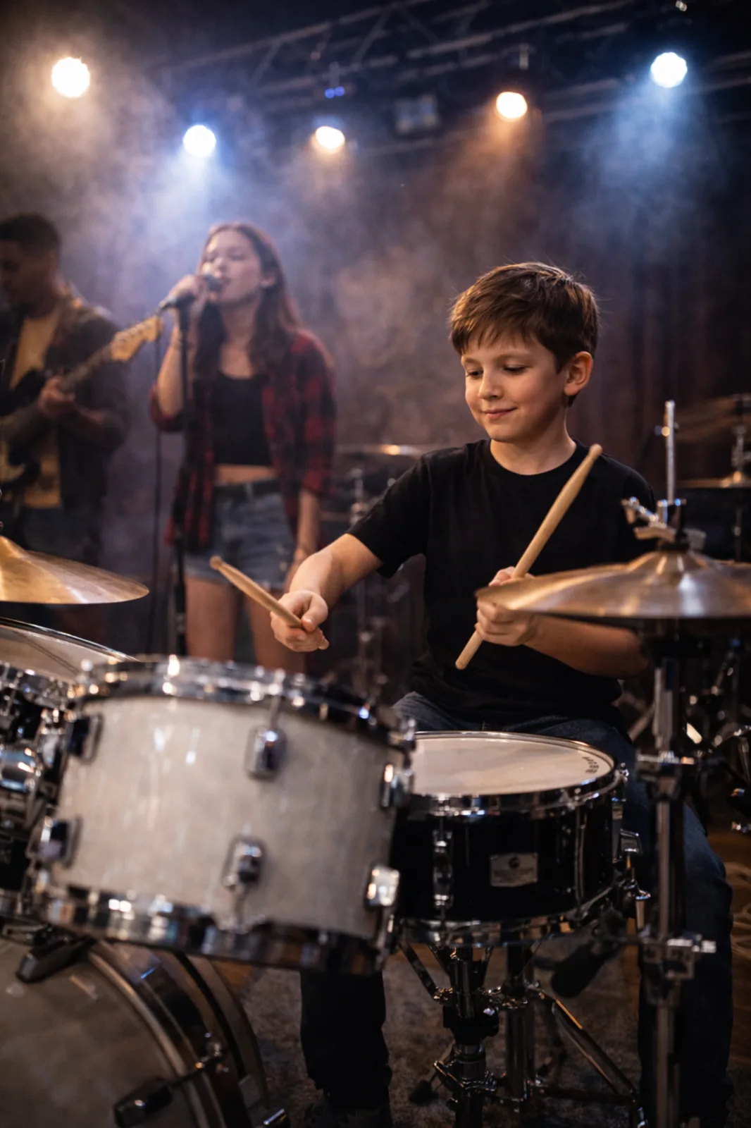 Esibizione con band: batterista in concerto e obiettivo performance