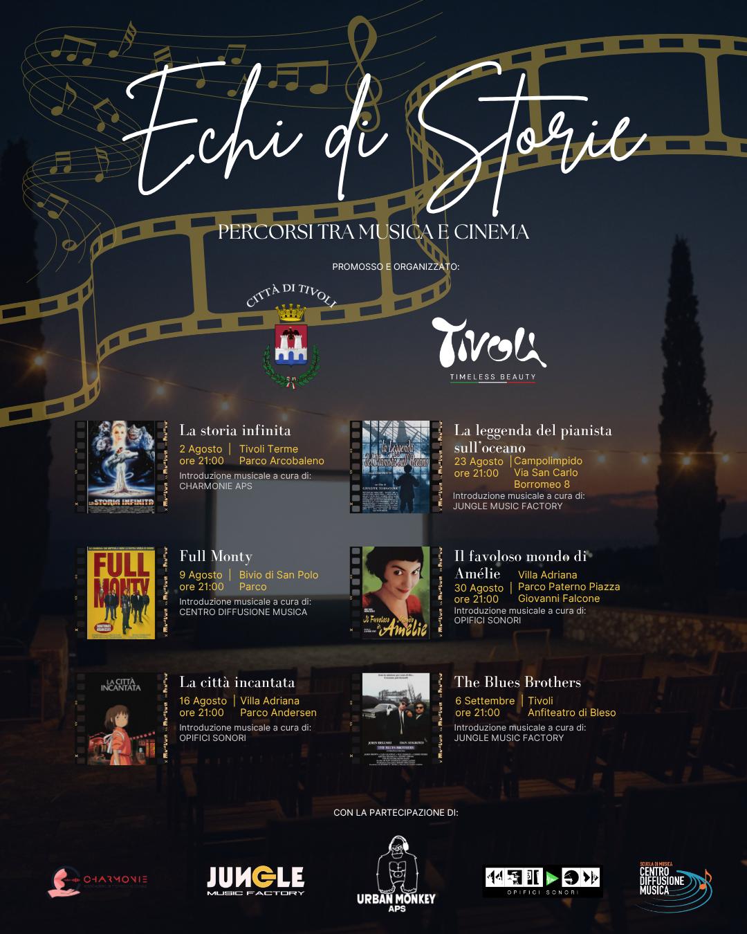 Locandina Echi di Storie 2026: percorsi tra musica e cinema a Tivoli